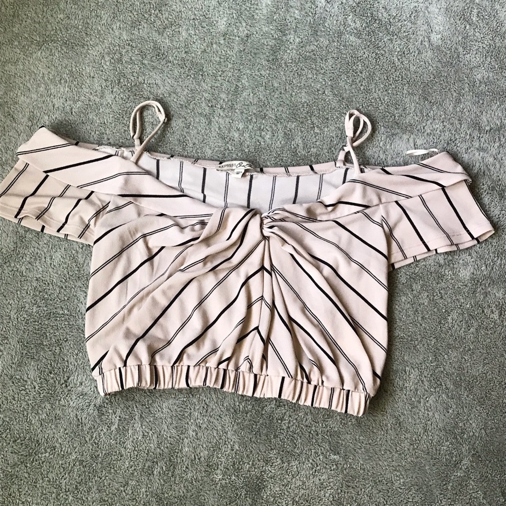 😈Express striped off shoulder crop top